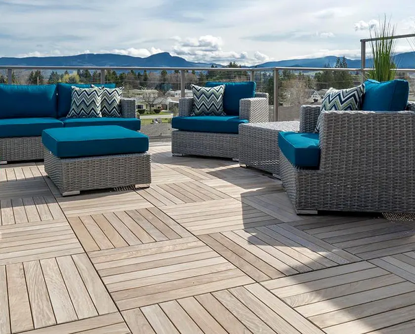 Rooftop deck with wood tiles