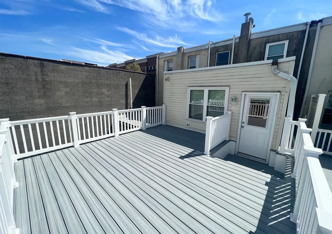 composite rooftop decking with white railing