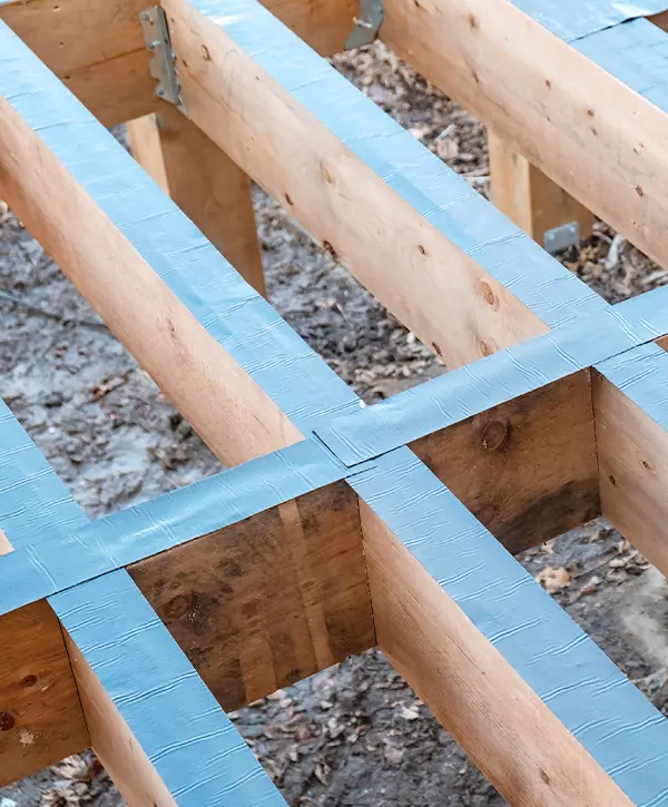 deck joist being reinforced